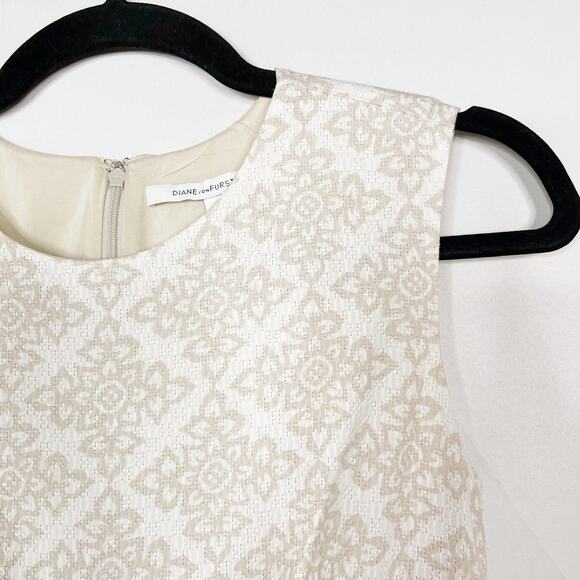 Diane Von Furstenberg 2 White Cream Jeannie Fit and Flare Dress Henna Sleeveless - Picture 8 of 10